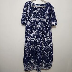 Only Necessities 3X 30/32 Navy Floral House Dress Pockets Short Sleeve 45"